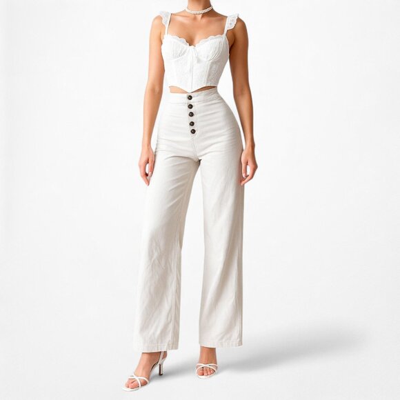 Cupcakes and Cashmere High Waisted Beige Cropped Culotte Pants Size XS/S - Picture 2 of 6